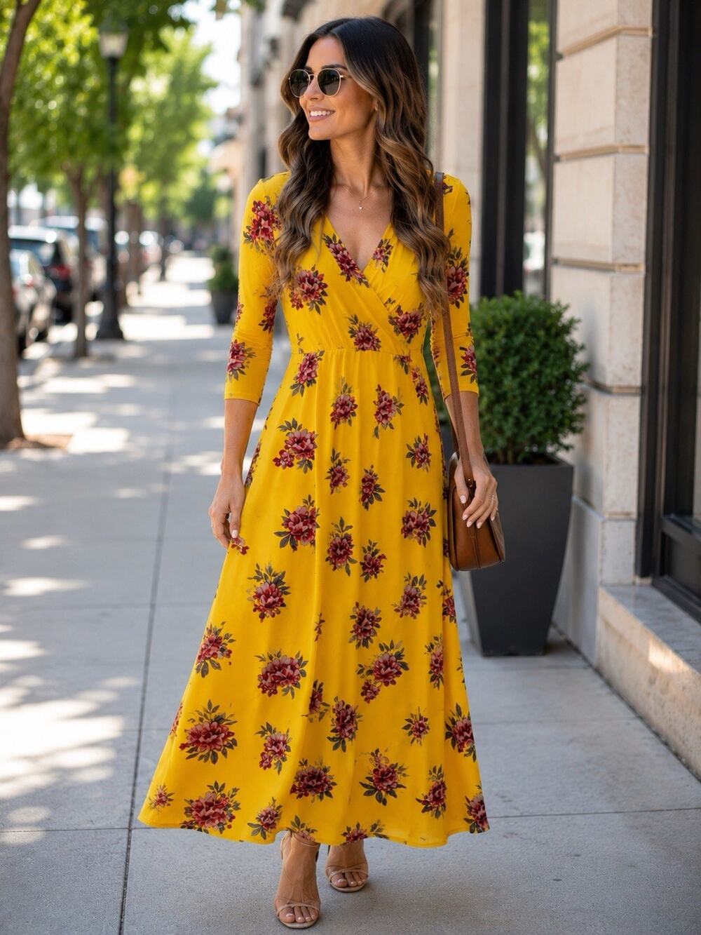 New Look Yellow Floral Wrap Maxi Dress Size M